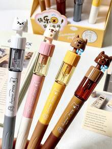 4/1pc Cartoon Puppy Water Gun Rotating Neutral Pen, Highly Attractive Creative Stress Relief Pen, Student Quick-Dry Smooth Black Ink Pen For Daily Practice, Classroom Notes, Homework Writing, Exam Writing, Journaling, Note Decoration, Classmate Gift, Back To School Prize, Birthday Small Gift - Multicolor - View 1