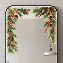 1pc Christmas Pine Branch Red Berry Mirror Sticker Watercolor Pine Cone Holiday Decoration Self-Adhesive Bathroom Mirror Decal - Multicolor - View 3