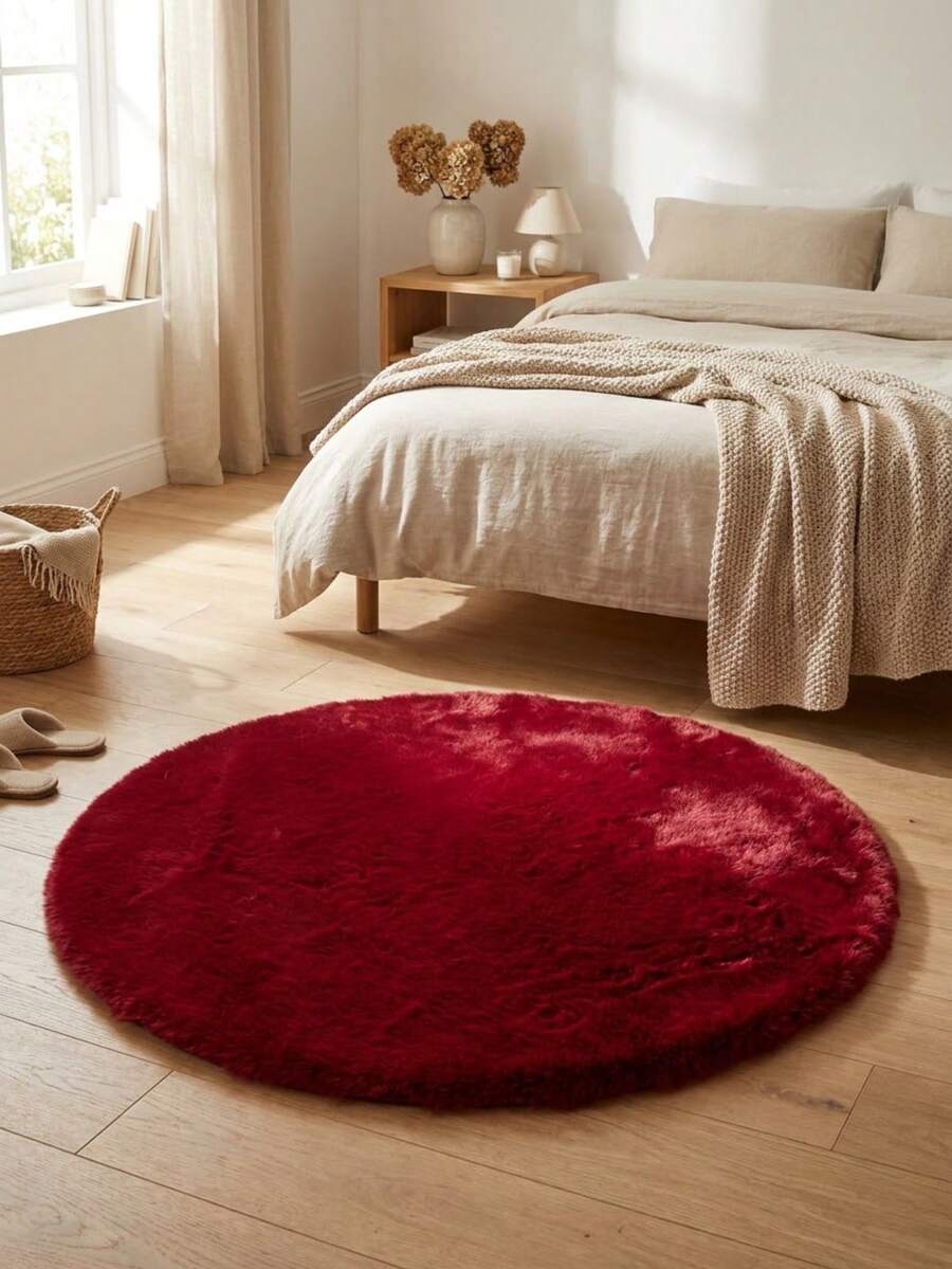 Soft Fluffy Rug Burgundy Area Round Rug,For Bedroom,Living Room,Study,Office,Non-Slip,Living Room Rug,Round Bedroom Rugs,Plush Rugs,Bedside Rug,Faux Fur Rug,Decorative Rug,Bedroom Decor,Winter Decor,Room Decor,Autumn Home Decor,Fall Decor - Burgundy - View 1