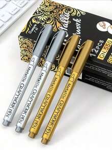 2mm Gold & Silver Metallic Acrylic Marker Set, Suitable For Black Cardstock DIY Painting, Graffiti, Crafts, Scrapbooking And Sign Making, Student School Supplies, Water-Based Ink - Multiple Styles - View 9