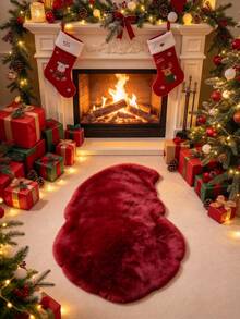 1pc Red Christmas Hat Shaped Faux Rabbit Fur Rug, Hand-Cut With 1-5cm Error, Suitable For Autumn/Winter, Christmas Decoration Carpet, Bedroom Decor, Small Rug, Carpet, Home Decor, Living Room Rug, Living Room Small Rug, Bedroom Carpet, Living Room Home Decor, Outdoor Rug, Washable Carpet - A - View 2