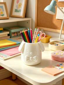 Creative 3D Printed Cartoon Puppy Shaped Pen Holder, Cute Bow Relief Design, Multi-Color Options, Universal Storage Container For Pens And Makeup Brushes, Fun Artistic Desktop Decor For Study And Vanity - Multicolor - View 10