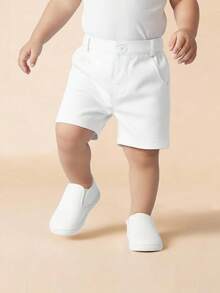 Baby Boy's Solid Color Casual Shorts, Suitable For Daily Wear, Holidays, Travel, School, Summer - White - View 1