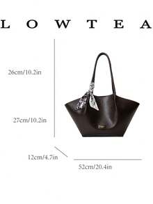 Low Tea 2件組純色PU布料女款休閒大容量托特包 BOOK Bag，雙手柄設計，磁吸開合，適合旅行、購物、約會，女性禮物，適合青少年女孩、大學生、職場新人與白領上班族，完美適用於辦公室、校園、工作、商務、通勤、戶外、旅行、出遊（附贈圍巾） - 咖啡 - 查看 3