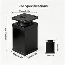 4pcs Adjustable Furniture Legs, Square Furniture Riser Legs/Legs, Heavy Duty Table Leg Extension, Metal Cabinet Feet; Suitable For Coffee Table, Cabinet, Desk, Sofa And Shelf; Non-Slip Base - Black - View 3
