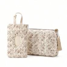 2Pcs Diaper Bag Diaper Clutch For Mom, Quilted Changing Bag Nappy Bag Travel Storage Bag For Baby Essential, Floral Baby Wipe Pouch For NewBorn Babies - Multicolor - View 13
