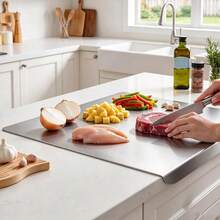 1pc Stainless Steel Cutting Board, Kitchen Essential - Large 304 Stainless Steel Cutting Board With Lid And Non-Slip Pad, Suitable For Countertop, Can Be Used For Cutting Meat, Vegetables, Bread And Baking, Kitchen Accessory - Silver - View 9