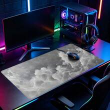 Grey Abstract Ink Art Gaming Mouse Pad Large Desk Mat, Non-Slip Rubber Base With Stitched Edge, XL Extended Computer Keyboard Desk Pad 35.4x15.7 Inch, Table Mat For Home Office & Gamers, Ideal Gift For Men Women - View 2