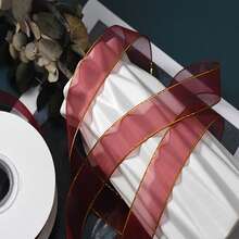 1PC-10 Yards*2.5CM Gold Edge Snow Chiffon Transparent Ribbon DIY Handmade Gift Christmas Gift Box Packaging Ribbon Bow Clothing Headwear Accessories Decorative Ribbon - 10 Yards - View 19