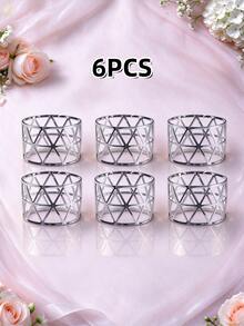 2-12pcs Luxury Geometric Hollow Gold Napkin Rings, Wedding Banquet Table Decor Metal Napkin Holders - Silver - View 14