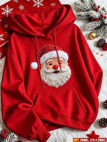 1 pieza Sudadera con capucha de hombre térmica con estampado gráfico de Santa Claus, estilo casual, ideal para fiestas de Navidad y eventos de invierno - Rojo - Ver 2