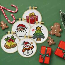 Cross-Border New Christmas Cross Stitch Keychain Material Kit DIY Handmade Children's Cross Stitch Embroidery With Embroidery Hoop - Multicolor - View 1