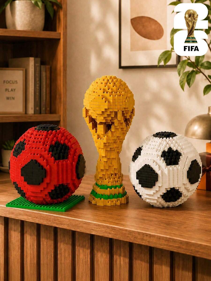 FIFA 世界盃獎盃 500+ 片微型積木套裝,紅白色足球模型,足球迷聖誕禮物,聖誕假期桌面裝飾,足球賽事紀念品運動收藏品,居家辦公室咖啡廳桌面裝飾 - 彩色 - 查看 1
