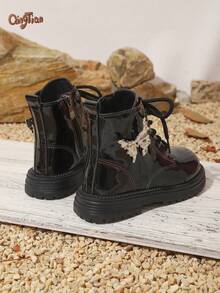 Girls' Boots 2026 Autumn New Fashion Children's Bowknot Decor Lace-Up - Black - View 4