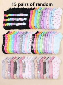30/15 Pairs Kids Short Socks: Candy Colors, Lace Bows, Heart Patterns, Stripes, Soft & Comfortable, Casual Versatile, Student Short Socks - Suitable For Daily Wear, Random Color Assortment - Multicolor - View 12