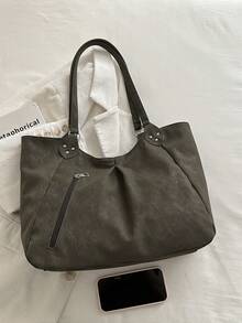 1pc Black And White Polka Dot Women's Shoulder Bag, Top Zipper + Side Zipper, Star Pendant, Large Capacity - Green - View 7