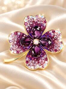 1pc Multicolor Lucky Four-Leaf Clover Rhinestone Luxury Elegant Brooch Lapel Pin Unisex Daily Banquet Wedding Party Gift Clothing Decoration - Pink - View 10
