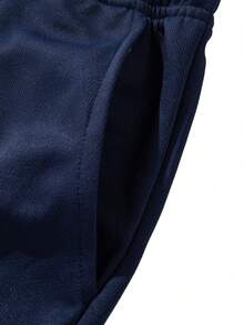 Men Solid Color Center Crease Straight Pants, Elasticated Waist Drawstring Relaxed Daily Trousers - Navy Blue - View 7