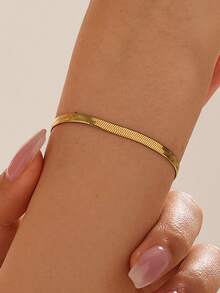 1pc Fashion Versatile Minimalist Stainless Steel 18K Gold Plated Chain Bracelet Accessory, Suitable For Women's Daily All-Match Wear And Gift - Yellow Gold - View 6