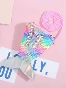 6pcs Sequin Coin Purse With Lanyard – Small Crossbody Bag For Kids Featuring A Fish Tail And Reversible Two-Tone Sequins - Multicolor - View 7