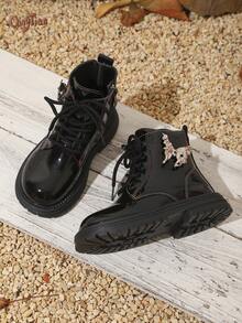 Girls' Boots 2026 Autumn New Fashion Children's Bowknot Decor Lace-Up - Black - View 5