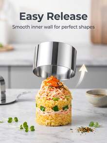 3pcs Stainless Steel Cake Ring Mold Set (Includes 1 Pusher, 1 Lifter And 1 Ring), Multi-Functional Round Kitchen Food Mold, Suitable For Making Desserts, Mousse Cake, Rice Balls, Vegetable Rolls, Cookies, Sweets. - Multicolor - View 2