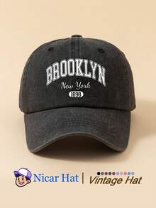 1pc Saudi Arabia Pattern Printed Vintage Washed Men's Baseball Cap With 'BROOKLYN 1898 NEW YORK', Lightweight Comfortable Adjustable Multi-Functional Baseball Cap, Unisex Trucker Hat Suitable For Daily Outings, Outfits, Holiday Parties And More - A - View 2