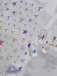 1 Sheet Punk Style Star Nail Stickers, Skull & Music Note Nail Decals, No Residue Nail Art - Multicolor - View 5