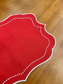 4pcs Solid Color Embroidered Placemats, Pastoral Style Polyester Fiber Round Placemats, Suitable For Dining Table, Coffee Table, Tea Table, Daily Home Decor, Vase Mat, Wedding, Holiday, Party - Red - View 3