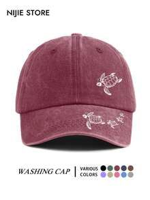 1pc Turtle Pattern Baseball Cap, Vintage Distressed Washed Style, Lightweight Comfortable Adjustable Multi-Functional Baseball Cap Unisex Duck Bill Dad Hat, Suitable For Daily Outings, Outfit, Commuting, Travel, Vacation, Outdoor Activities - A - View 6