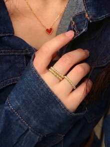 3Pcs 21K Gold Plated Ring Set, Rust-Resistant Gold Alternative Faceted Beaded Ball Stackable Finger Rings Band Jewellery Women - 02 - View 4