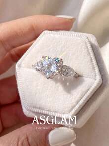 1pc Women's Sparkling Zirconia Pear-Shaped Ring, Engagement Wedding Party Daily Wear Anniversary Jewelry Gift - Silver - View 4