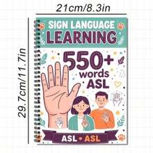 Sign Language Learning Notebook 8.3x11.7 Inch 23 Sheets 550 ASL Words Spiral Bound Light Purple Banner Paw Print Theme Cover Adult Sign Language Practice Book Office Supplies - A - View 5