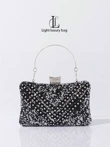 1pc Luxury Sparkling Rhinestone Handbag, Elegant Black Evening Clutch, Perfect For Weddings, Bridal Parties And Formal Occasions - Black - View 1