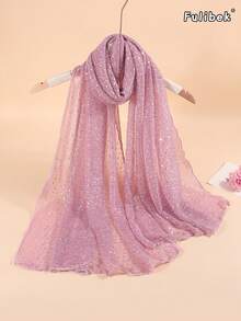 1pc Women's Solid Color Polyester Shiny Silk Scarf, Soft Shawl Headscarf, New Style For All Seasons - Pink - View 6