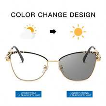 1PC Metal Cat Eye Dual-Color Diamond Decor Indoor Outdoor Photochromic Multi-Use Fashion Versatile Women's Fashion Glasses - Purple Top/Red Bottom/Gradient Lens - View 8