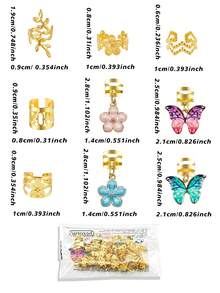 54pcs Flower-Shaped Wavy Hair Rings With Colorful Butterflies And Camellias - Multi-Shape Adjustable Hair Bands, Women's Dreadlock Hair Accessories - Gold - View 6