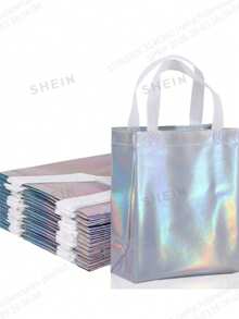 5pcs Holographic Iridescent Non-Woven Gift Bags, Reusable Laser Rainbow Tote Bags With Handles, Birthday Holiday Gift Packaging Party Favor Goodie Bags - One Size - View 11