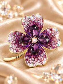 1pc Multicolor Lucky Four-Leaf Clover Rhinestone Luxury Elegant Brooch Lapel Pin Unisex Daily Banquet Wedding Party Gift Clothing Decoration - Pink - View 11