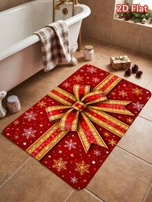 1pc Christmas Floor Mat Cute Plaid Red Christmas Tree Bow Gift, Felt Material, Machine Washable, Printed Carpet Perfect For Entryway, Bathroom, Living Room, Laundry Room, Home Decor, Autumn/Winter Decoration, Suitable For Home And Kitchen Decor - Red Bow - View 8