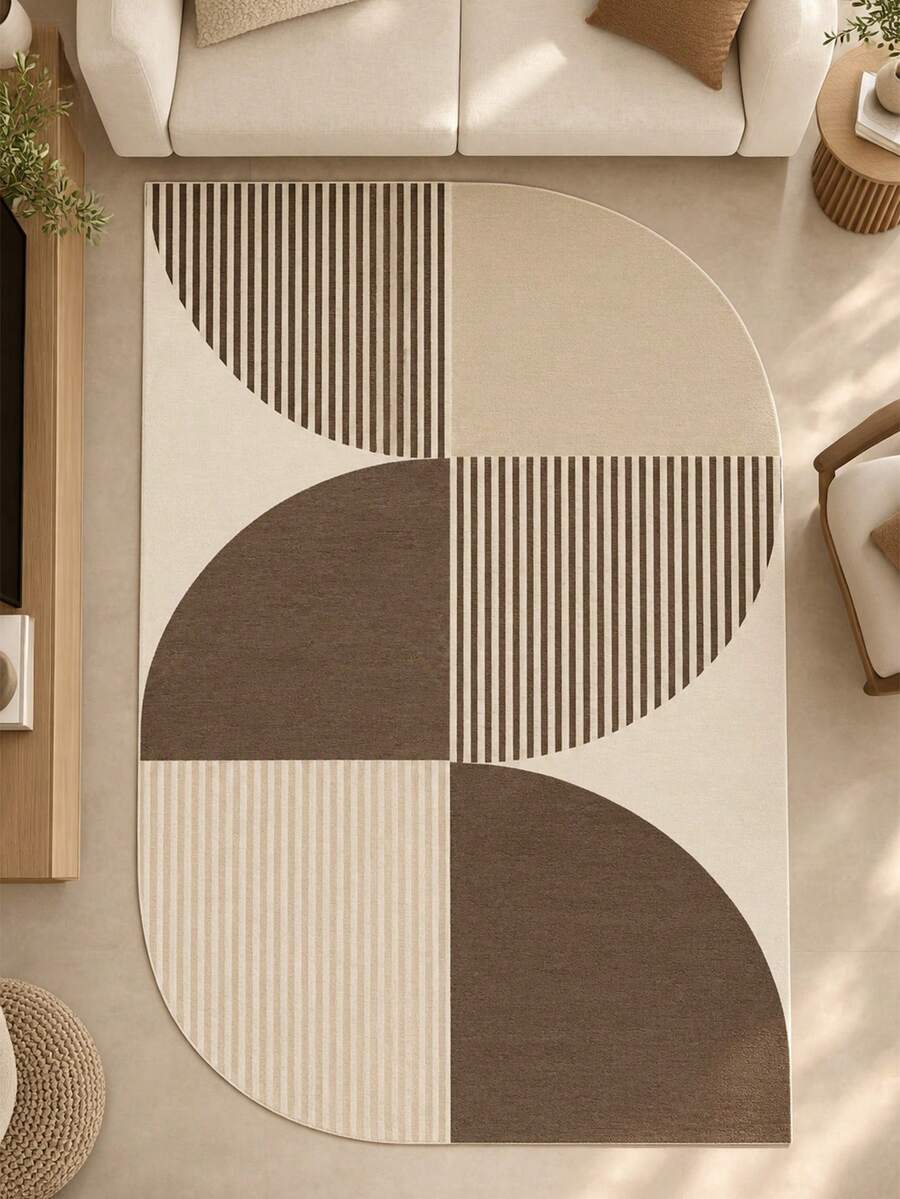 Pinkie Home - 1pc Asymmetrical Irregular Shape Beige Rug - Modern Aesthetic, Machine Washable, Non-Slip - Suitable For Hallway, Kitchen, Bedside, Bedroom, Living Room, Bathroom - Home Decor - Mocha Brown - View 1