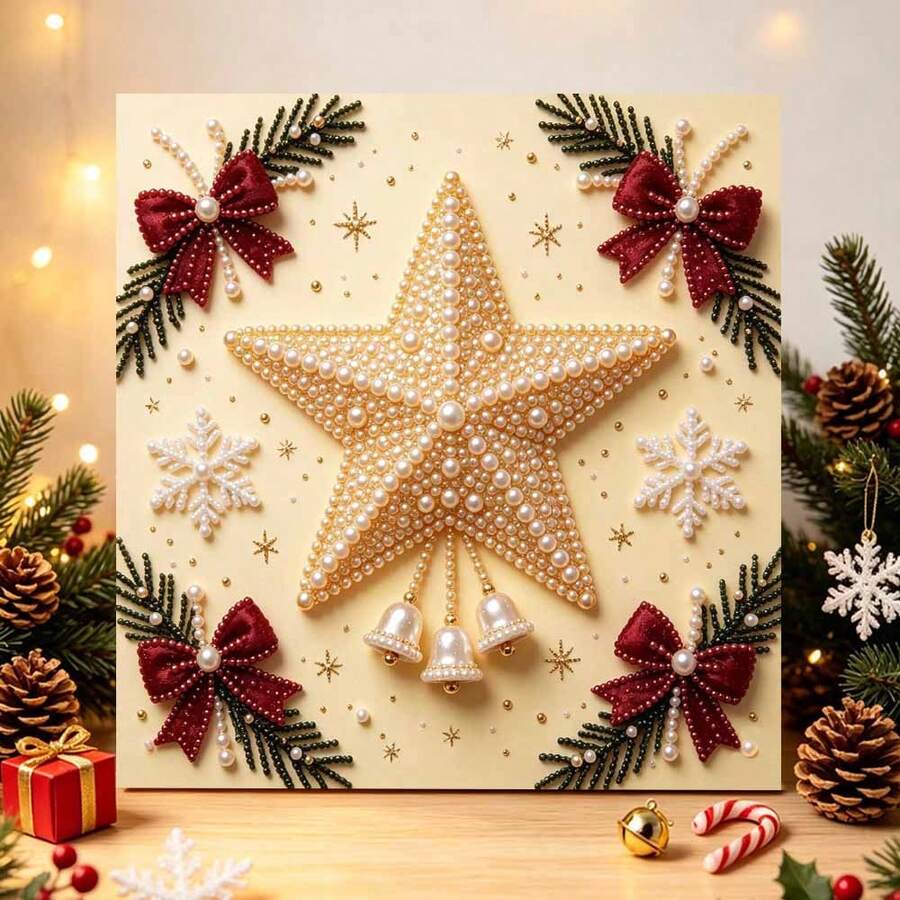 DIY Christmas Pearl And Diamond Painting Set, Including Colorful Round Pearls And Rhinestones, Handmade Pearl And Diamond Art Set For Adults And Beginners, Holiday Gift - Sets - View 1