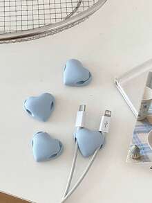 5pcs Heart-Shaped Cable Organizer, Love Charging Cable Holder, Cable Management Clip, No-Drill Adhesive Silicone Cable Organizer, Dual-Slot Desktop Adhesive Cable Holder, Cable Management Clip - Multicolor - View 3