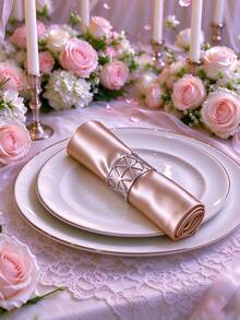 2-12pcs Luxury Geometric Hollow Gold Napkin Rings, Wedding Banquet Table Decor Metal Napkin Holders - Silver - View 5