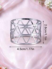 2-12pcs Luxury Geometric Hollow Gold Napkin Rings, Wedding Banquet Table Decor Metal Napkin Holders - Silver - View 12