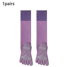 Women Color Block Knee High Five-Toe Non-Slip Yoga Socks, Grippy Silicone Sole Pilates Workout Socks - Multicolor - View 9