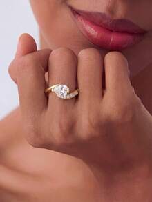 A Unique And Elegant Teardrop-Shaped Women's Ring With A Twisted Arm, Half-Set, Perfect For Parties And Proms. A Meticulously Crafted Jewelry Gift, The Perfect Choice For Your Girlfriend Or An Anniversary. - Half-set Teardrop - View 3
