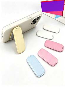 1pc Cute PU Phone Stand With Mirror, Foldable Multi-Color Phone Back Clip Stand, Portable Makeup Mirror Phone Ring Holder, Suitable For Selfie And Daily Makeup - Multicolor - View 7