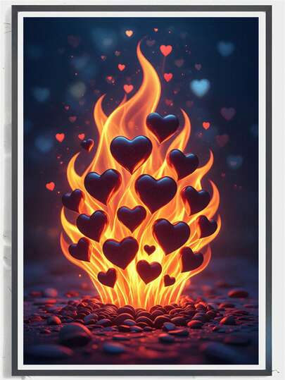 1pc Diamond Painting Kit, Passionate Romantic Heart Flame Theme Decorative Diamond Art, Handmade DIY Rhinestone Wall Decor For Home Living Room Bedroom Entryway, Suitable For Valentine's Day Atmosphere Decoration, Recent Decor Favorite