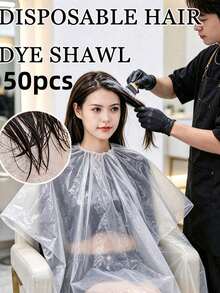 50pcs Disposable Hair Salon Capes, Individually Wrapped, Effectively Prevent Hair Dye From Seeping Into Clothes, Suitable For Home And Salon Use, Hair Dyeing Shawl - Transparent - View 12